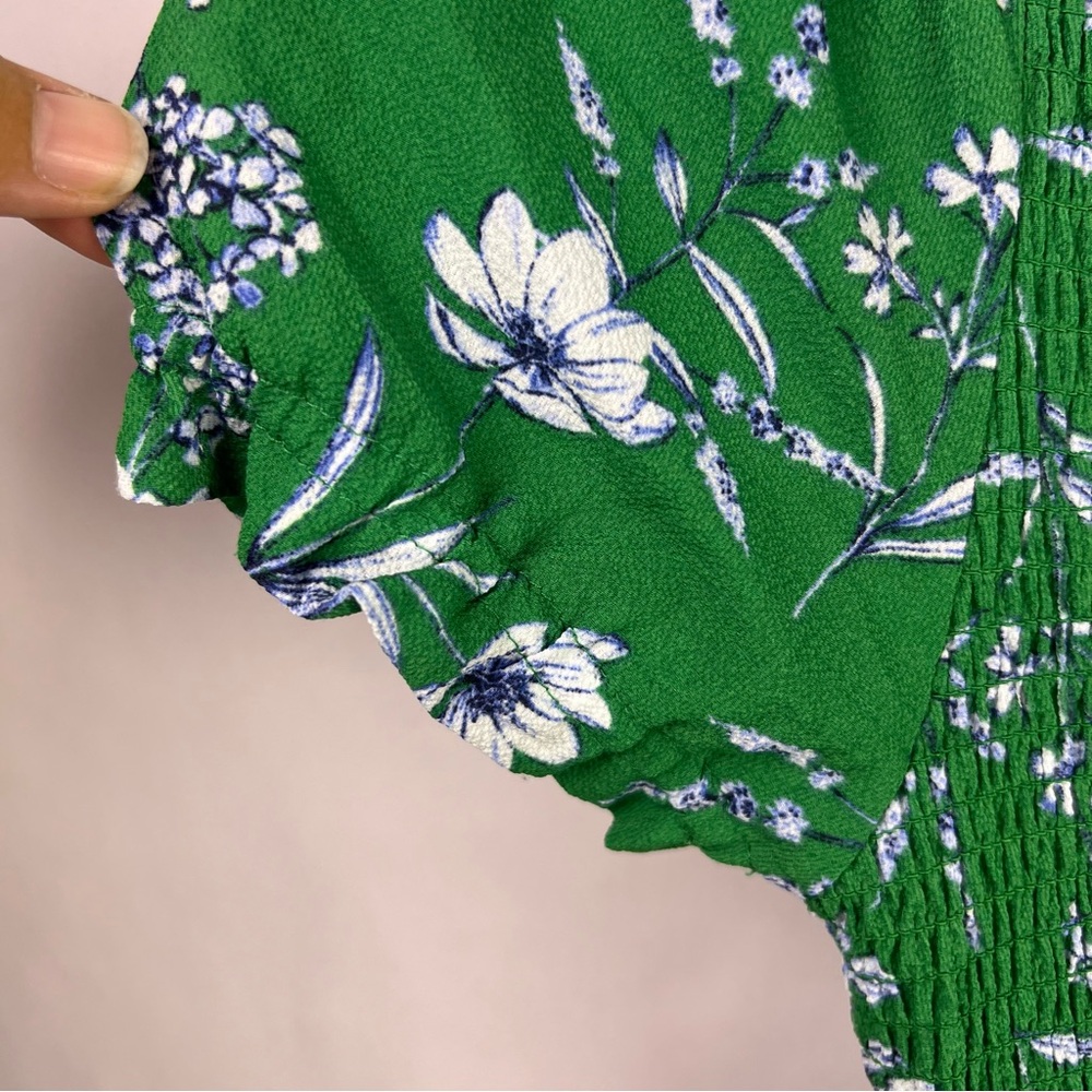 Knit Works Green Floral Smocked Off Shoulder Dress Girls Size 14 Summer - Picture 9 of 12